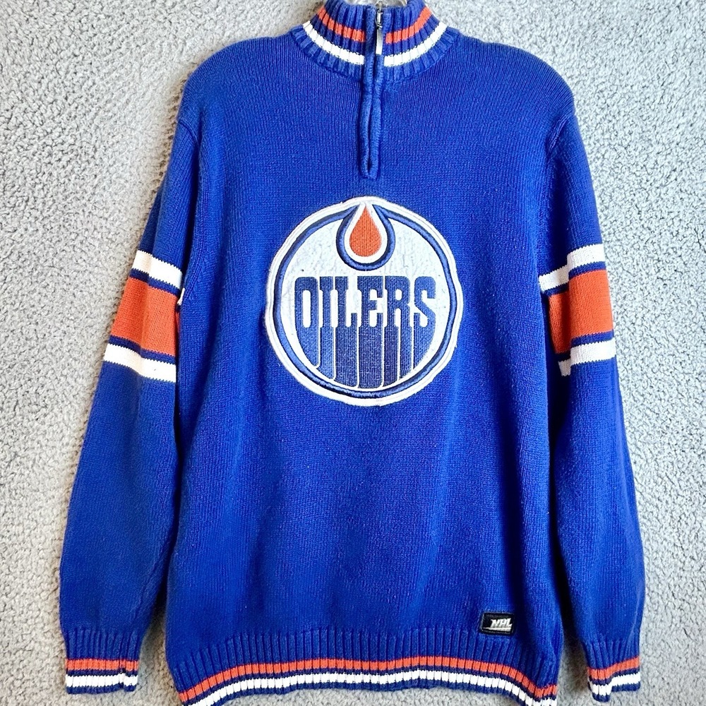 Vintage NHL Edmonton Oilers Zip Neck Sweater Size Medium Officially Licensed